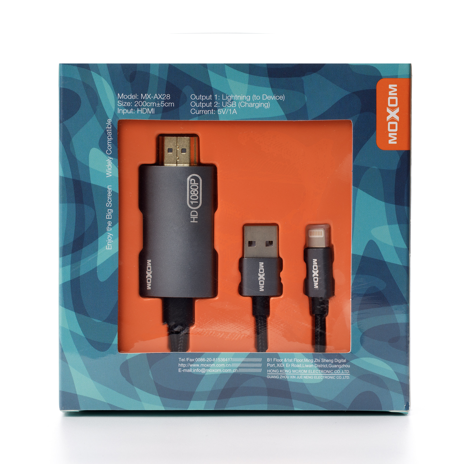 HDMI-кабель MOXOM (MX-AX28) Input:HDMI/ Output:Lightning+USB темно-серый