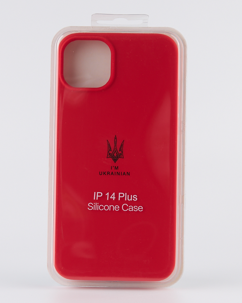 Силиконовый чехол Original pack SOFT для iPhone 14 Plus (ТРИЗУБ) красный