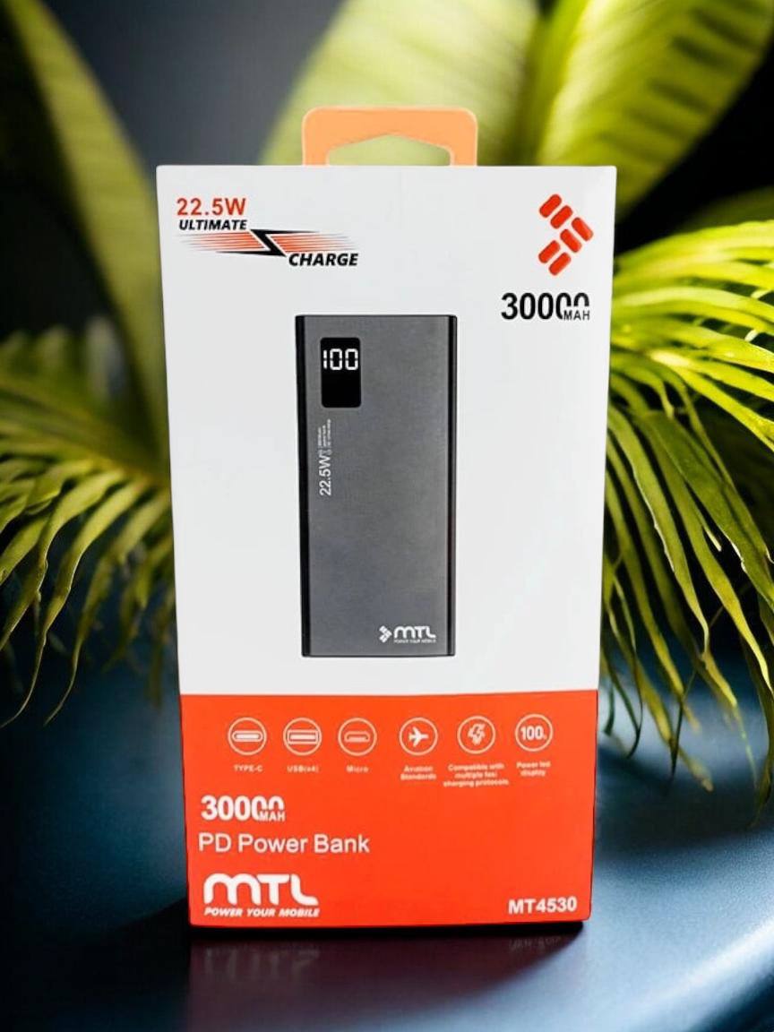 АКБ PowerBank MTL MT-4530 4USB/22,5W/PD/LED дисплей (30000mAh) белый