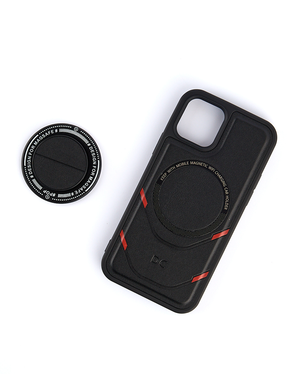 Чехол экокожа DC + PopSocket с поддержкой MagSafe для iPhone 12 Pro Max черный