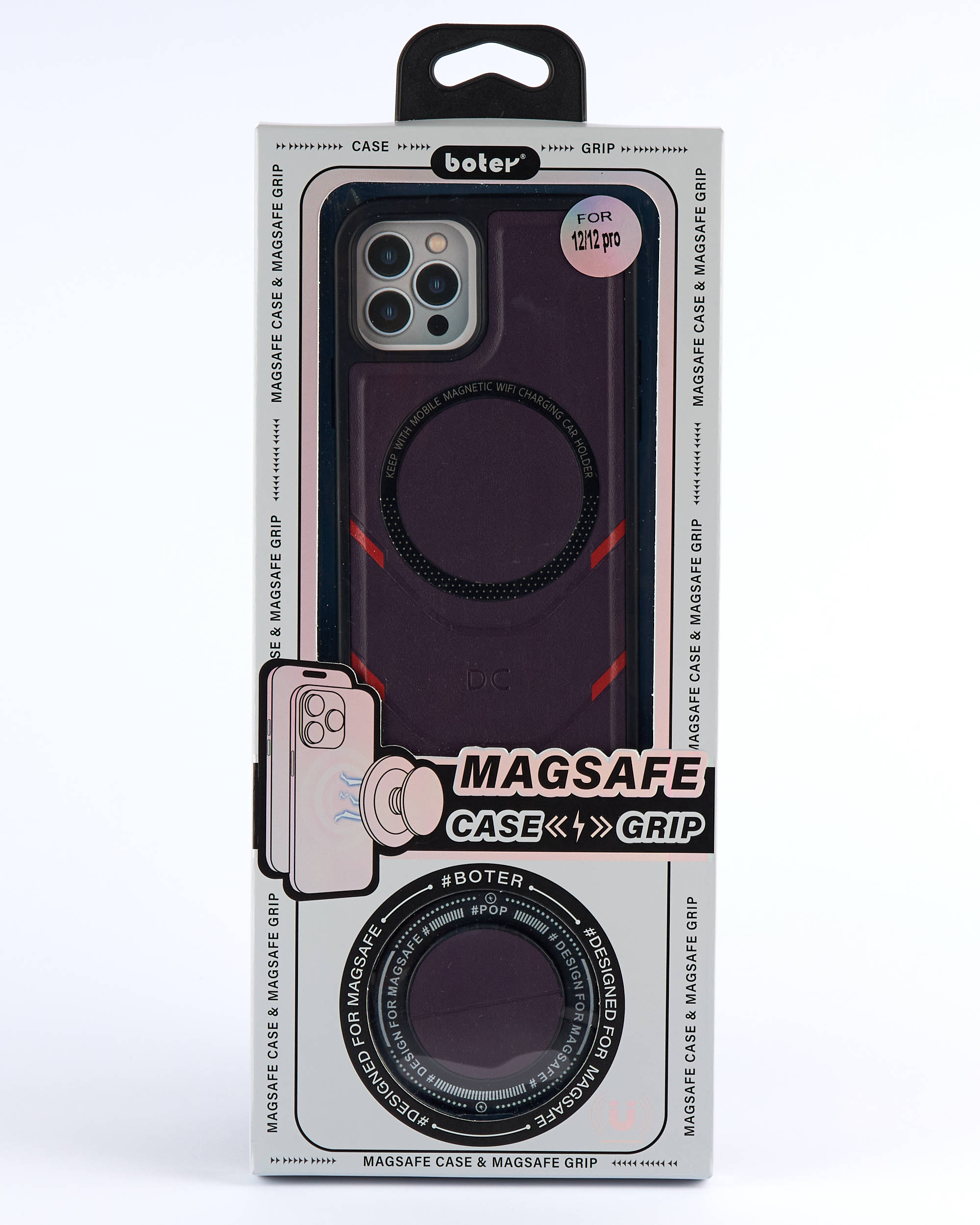 Чехол экокожа DC + PopSocket с поддержкой MagSafe для iPhone 13 Pro темно-фиолетовый