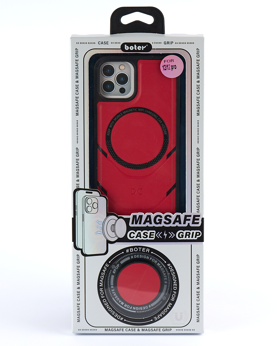 Чехол экокожа DC + PopSocket с поддержкой MagSafe для iPhone 13 Pro красный