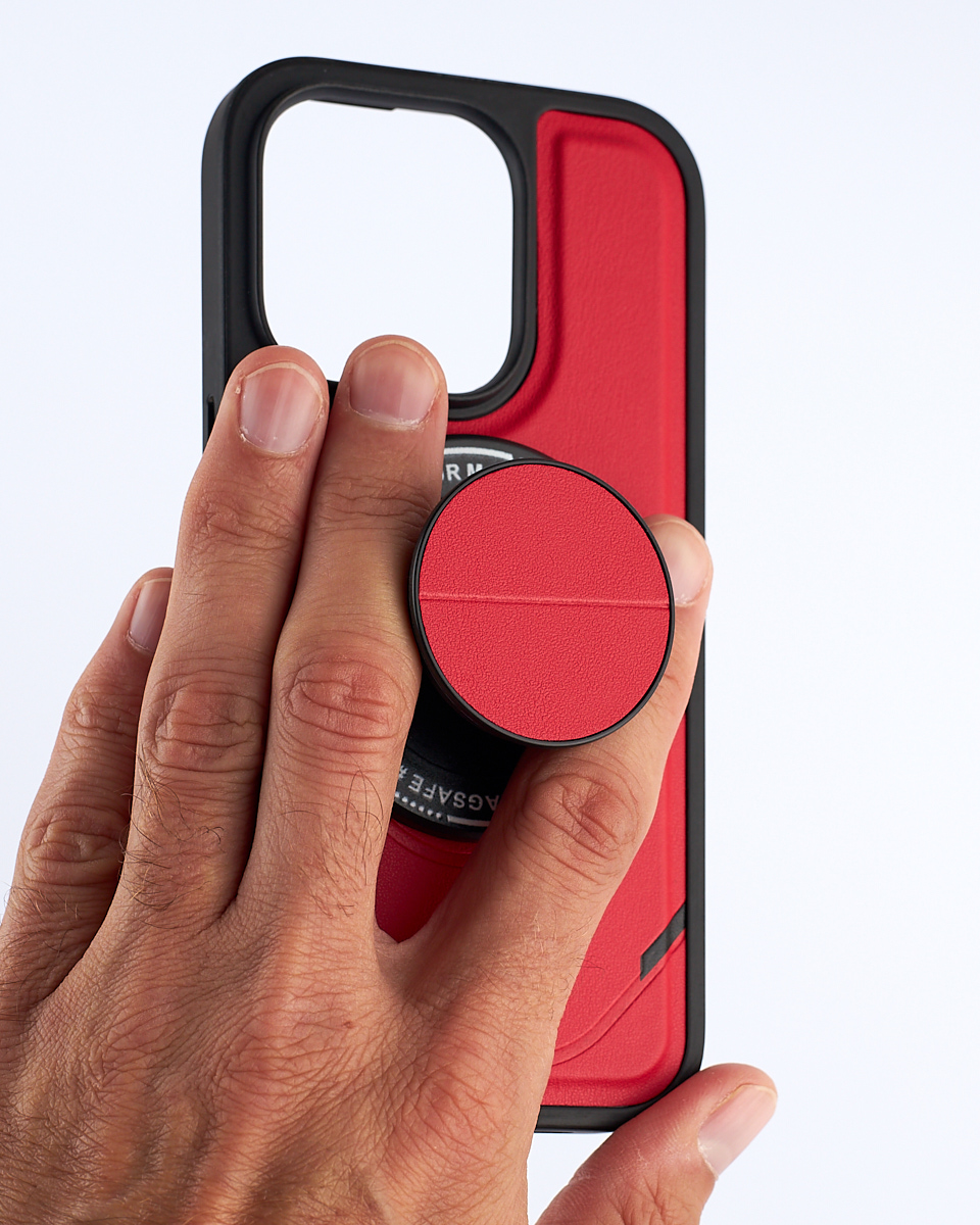 Чехол экокожа DC + PopSocket с поддержкой MagSafe для iPhone 13 Pro красный