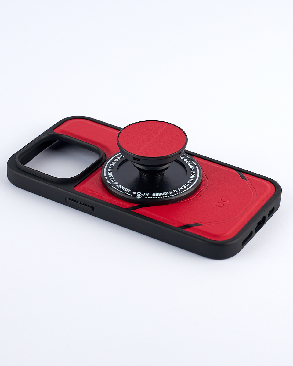Чехол экокожа DC + PopSocket с поддержкой MagSafe для iPhone 13 Pro Max красный