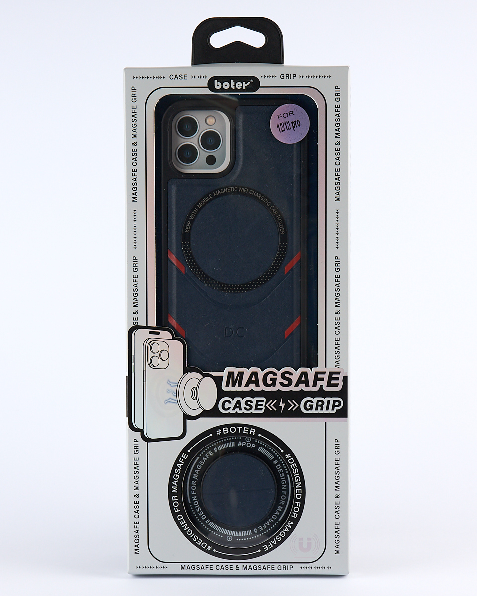 Чехол экокожа DC + PopSocket с поддержкой MagSafe для iPhone 13 Pro Max темно-синий