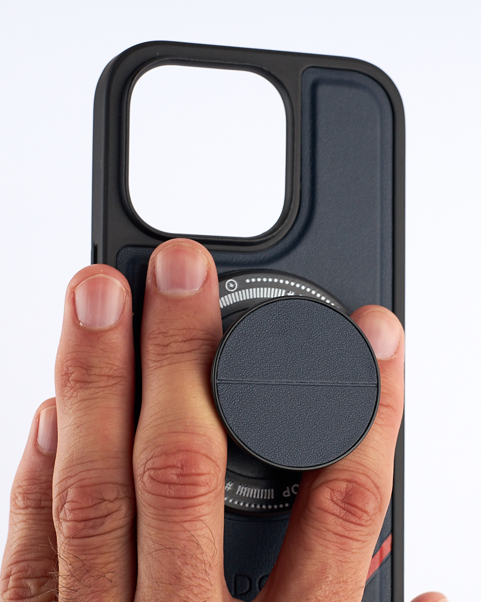 Чехол экокожа DC + PopSocket с поддержкой MagSafe для iPhone 13 Pro Max темно-синий