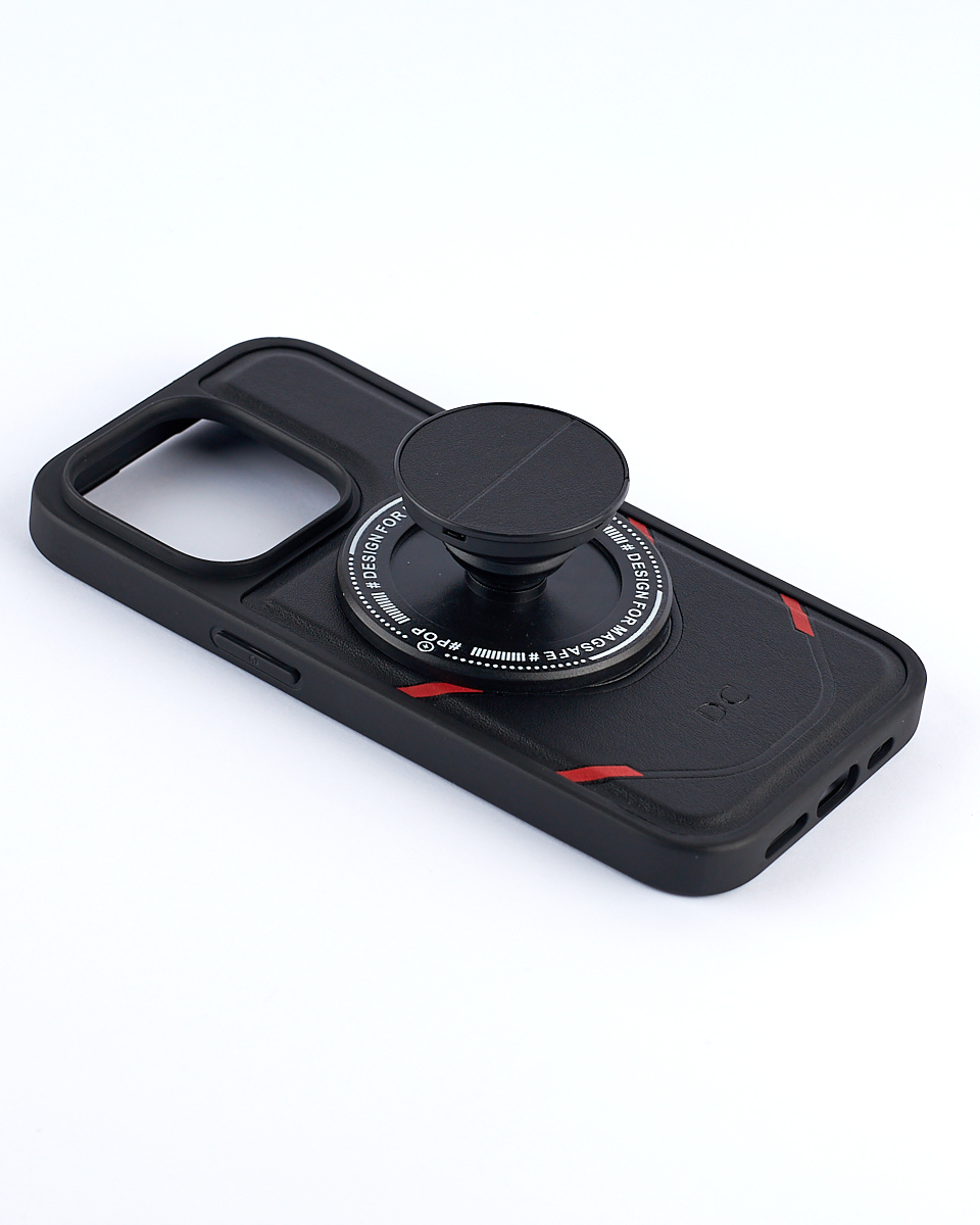 Чехол экокожа DC + PopSocket с поддержкой MagSafe для iPhone 13 Pro Max черный