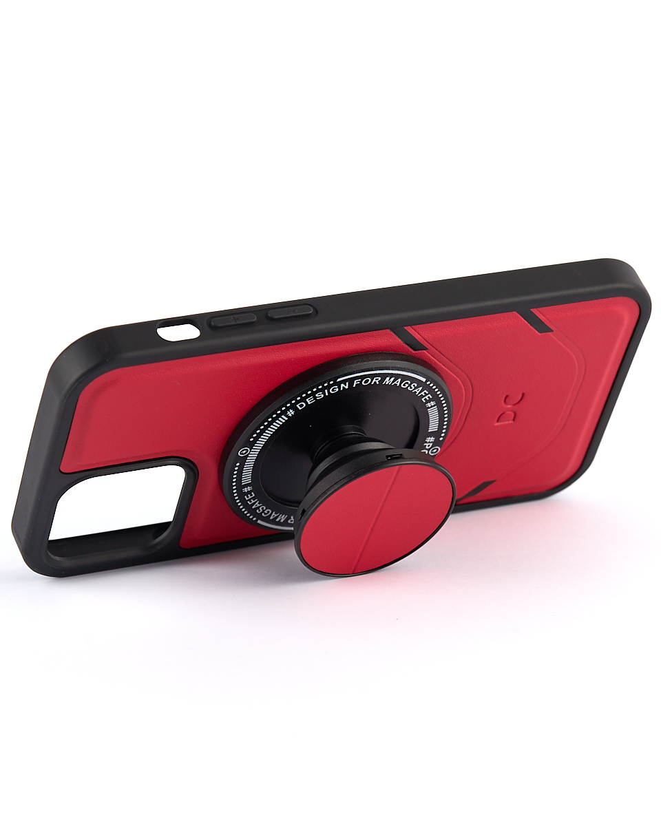 Чехол экокожа DC + PopSocket с поддержкой MagSafe для iPhone 14 красный