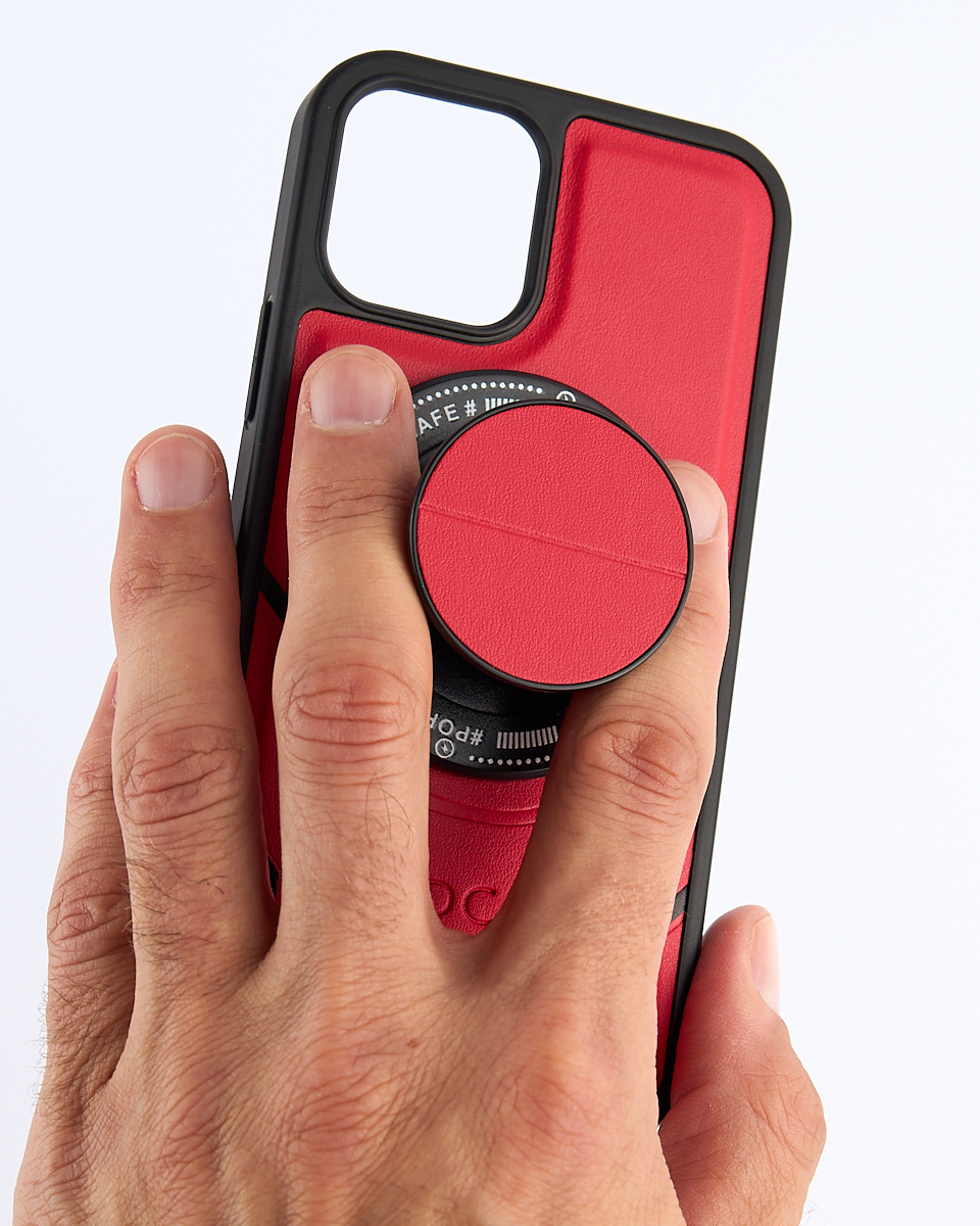 Чехол экокожа DC + PopSocket с поддержкой MagSafe для iPhone 14 красный