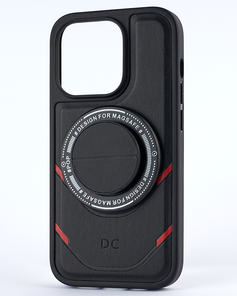 Чехол экокожа DC + PopSocket с поддержкой MagSafe для iPhone 14 Pro черный
