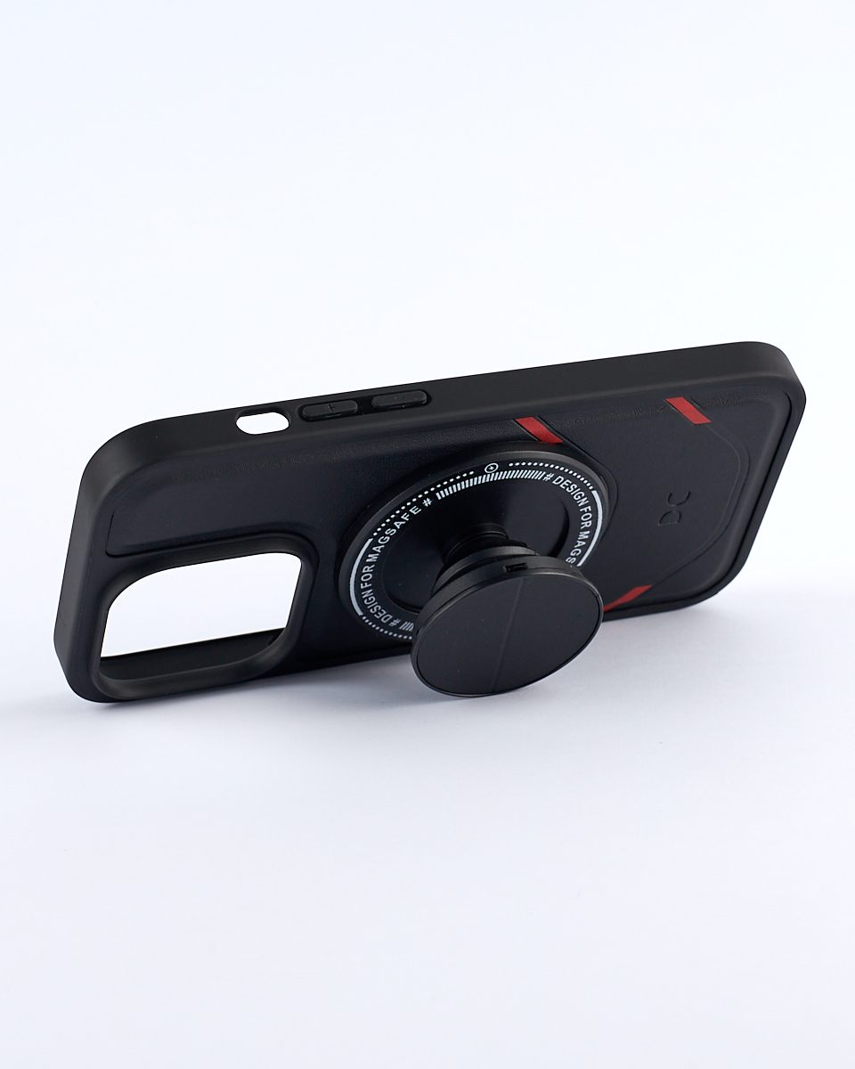 Чехол экокожа DC + PopSocket с поддержкой MagSafe для iPhone 14 Pro черный