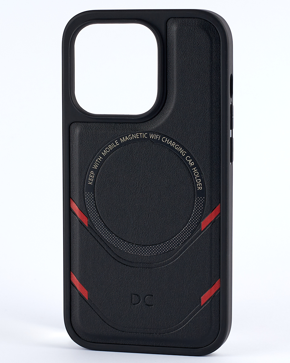 Чехол экокожа DC + PopSocket с поддержкой MagSafe для iPhone 14 Pro Max черный