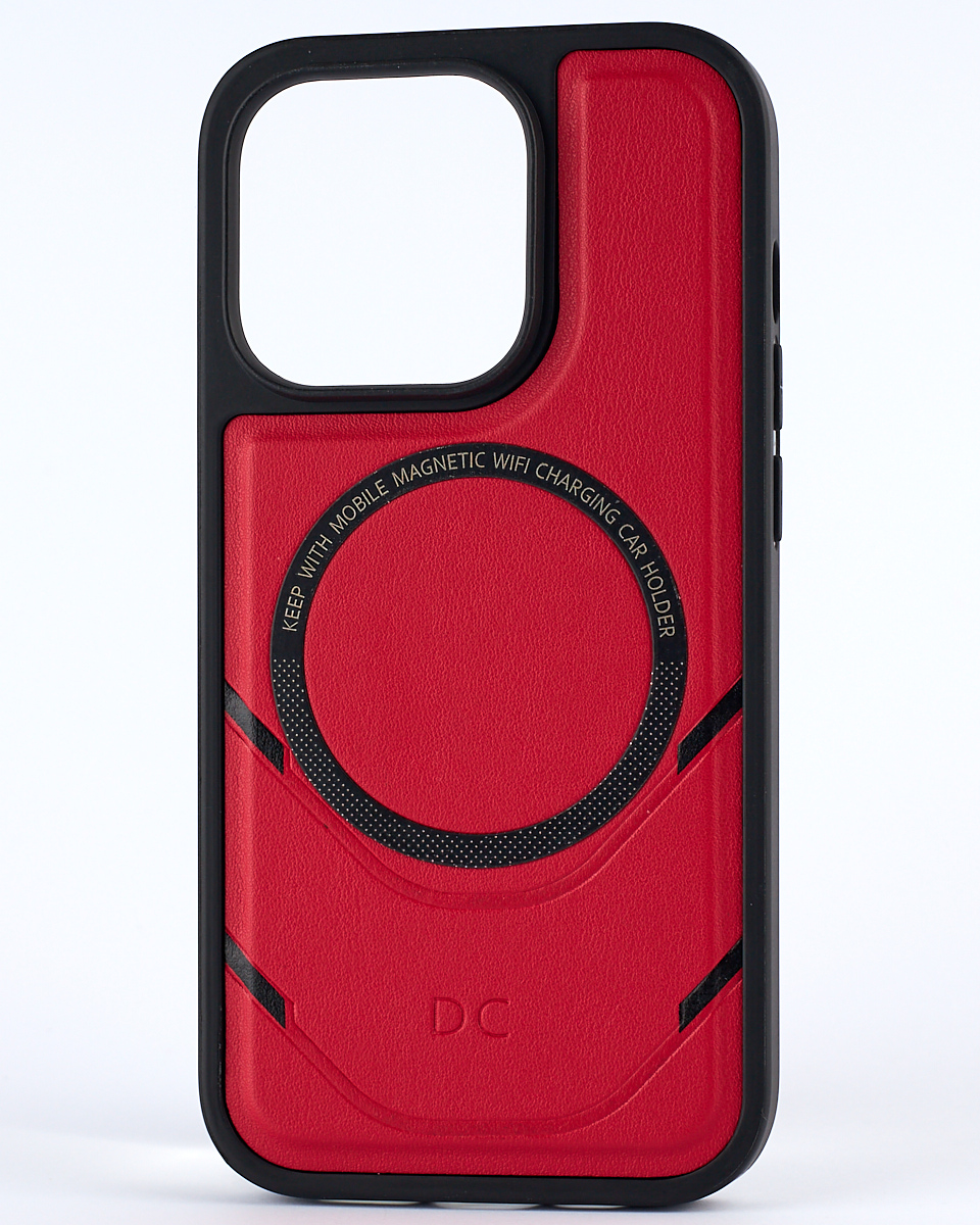 Чехол экокожа DC + PopSocket с поддержкой MagSafe для iPhone 14 Pro Max красный