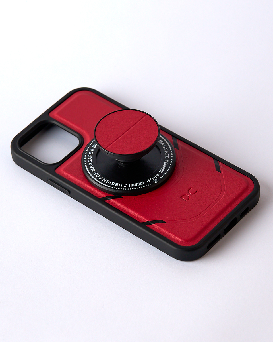Чехол экокожа DC + PopSocket с поддержкой MagSafe для iPhone 12 / iPhone 12 Pro красный