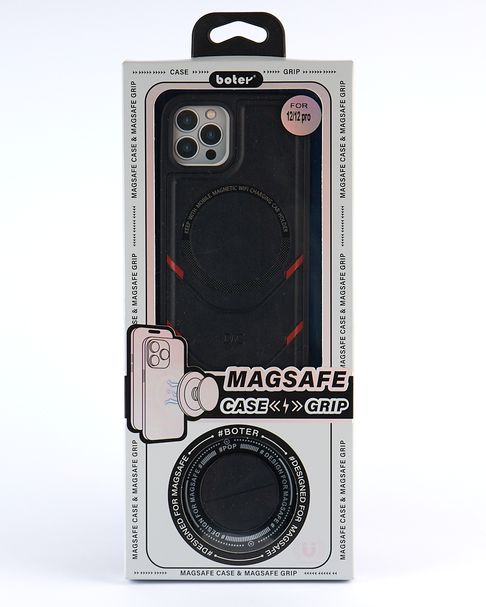 Чехол экокожа DC + PopSocket с поддержкой MagSafe для iPhone 12 / iPhone 12 Pro черный