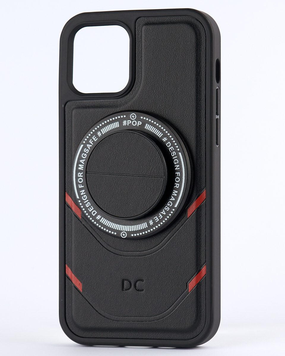 Чехол экокожа DC + PopSocket с поддержкой MagSafe для iPhone 12 / iPhone 12 Pro черный