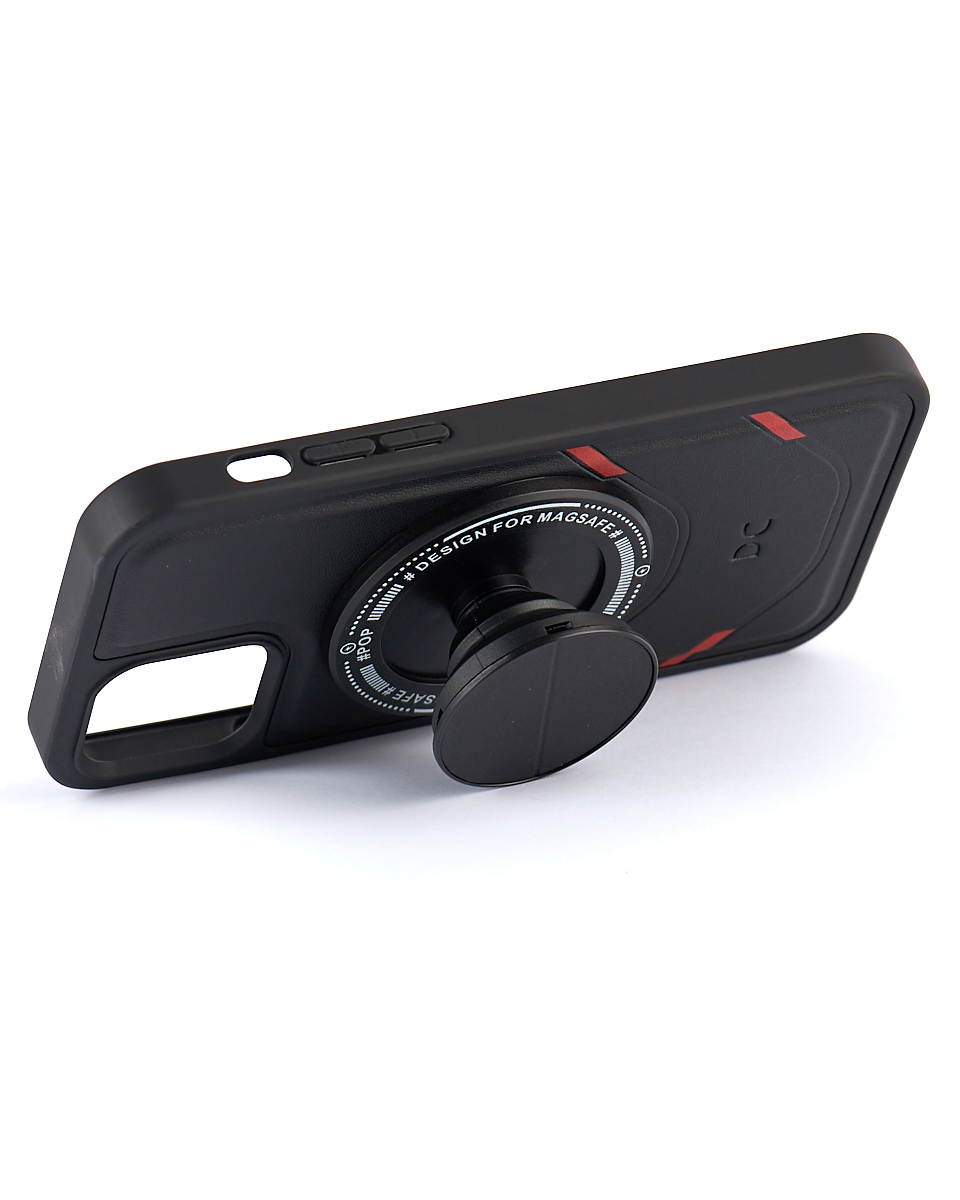 Чехол экокожа DC + PopSocket с поддержкой MagSafe для iPhone 12 / iPhone 12 Pro черный
