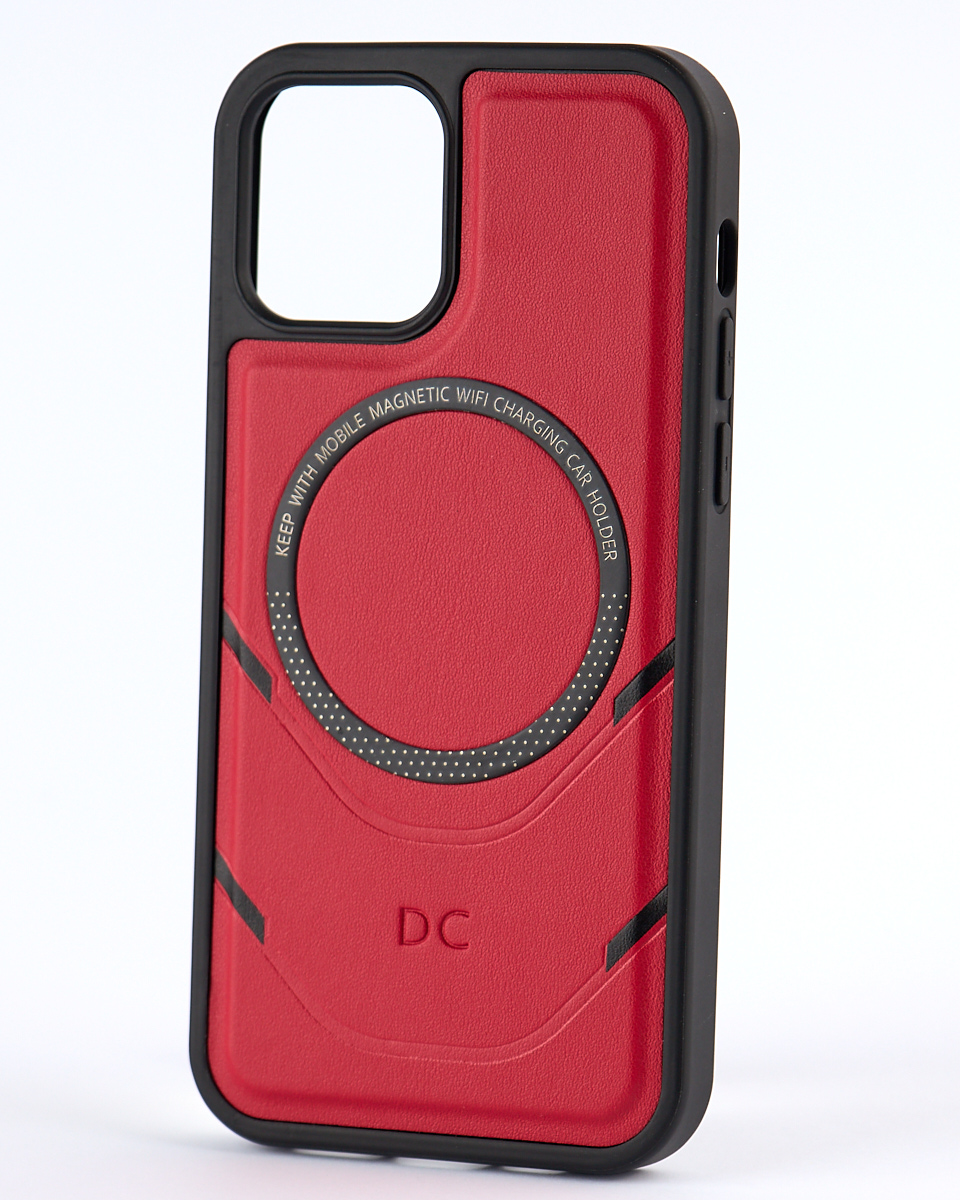 Чехол экокожа DC + PopSocket с поддержкой MagSafe для iPhone 12 Pro Max красный