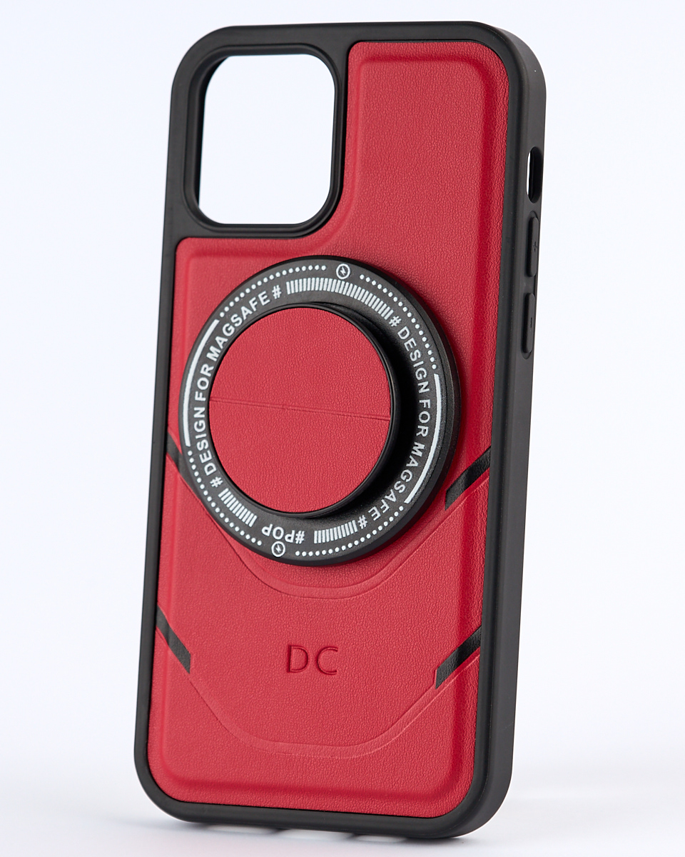 Чехол экокожа DC + PopSocket с поддержкой MagSafe для iPhone 12 Pro Max красный