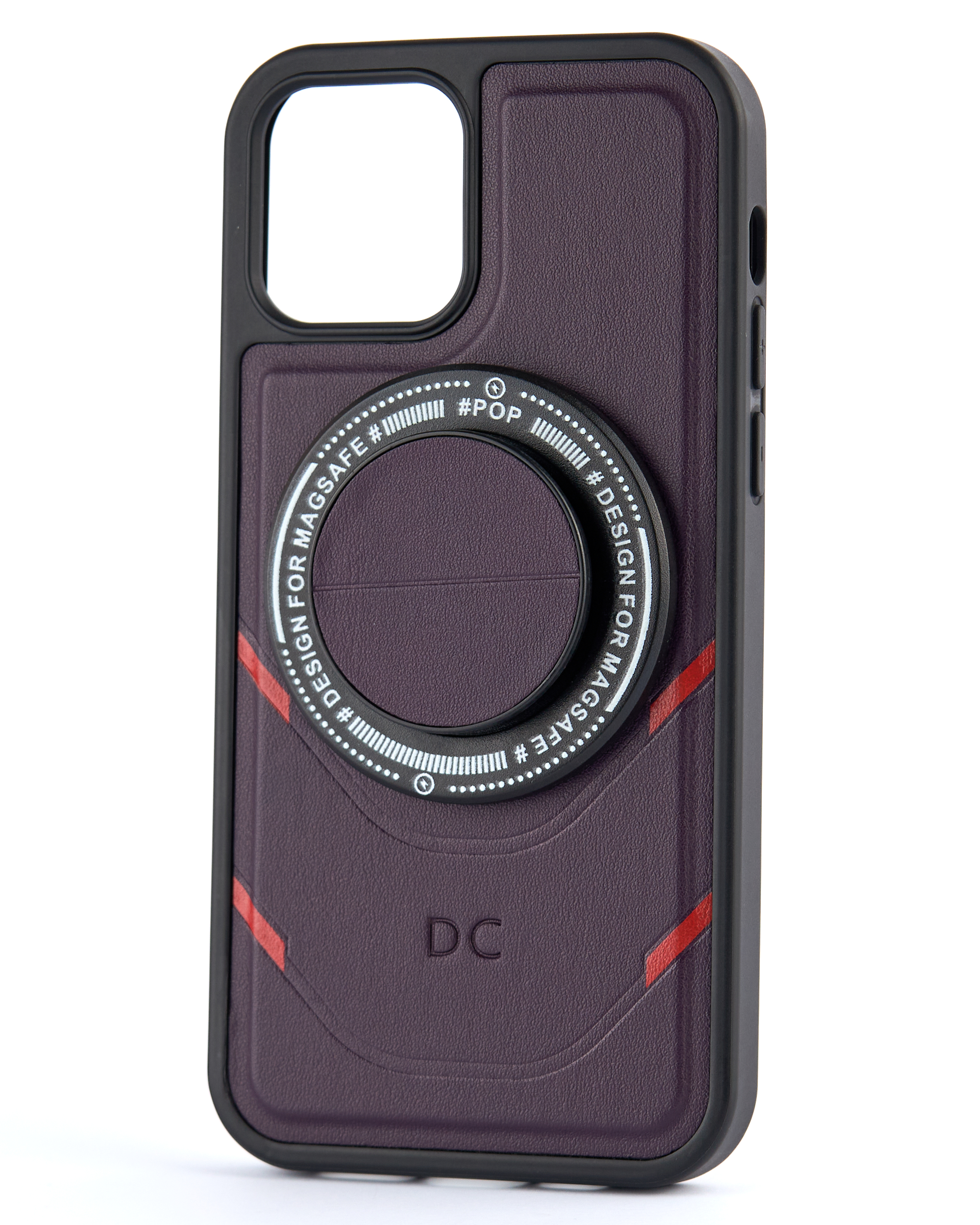 Чехол экокожа DC + PopSocket с поддержкой MagSafe для iPhone 12 / iPhone 12 Pro темно-фиолетовый