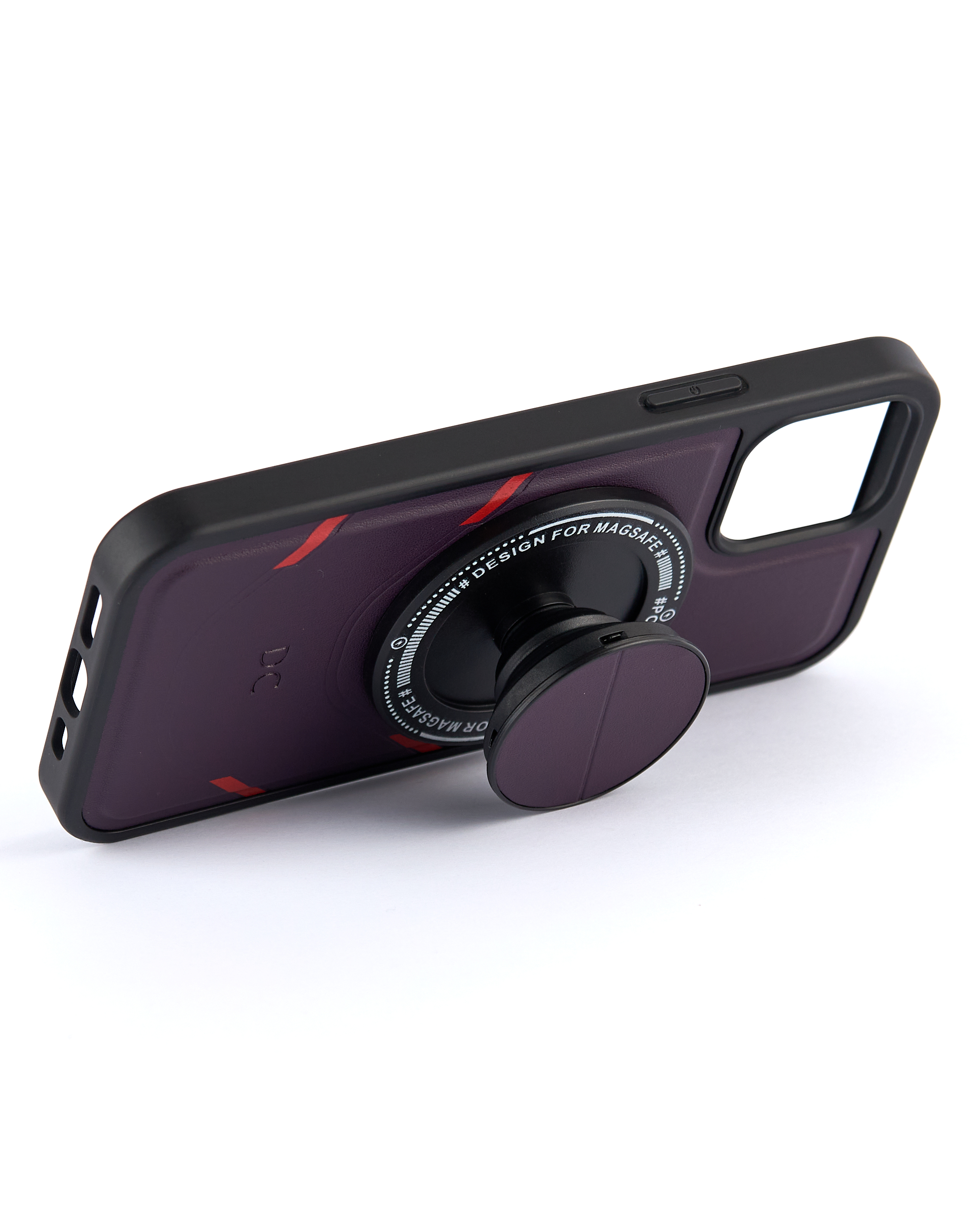 Чехол экокожа DC + PopSocket с поддержкой MagSafe для iPhone 12 / iPhone 12 Pro темно-фиолетовый