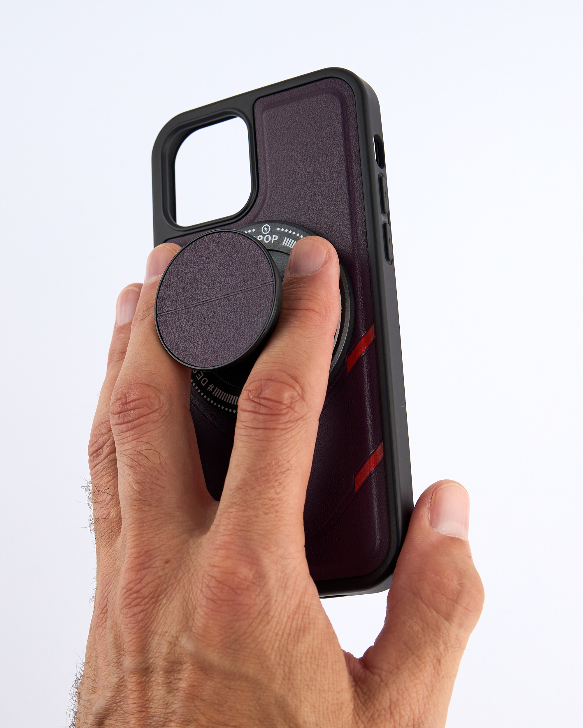 Чехол экокожа DC + PopSocket с поддержкой MagSafe для iPhone 12 / iPhone 12 Pro темно-фиолетовый