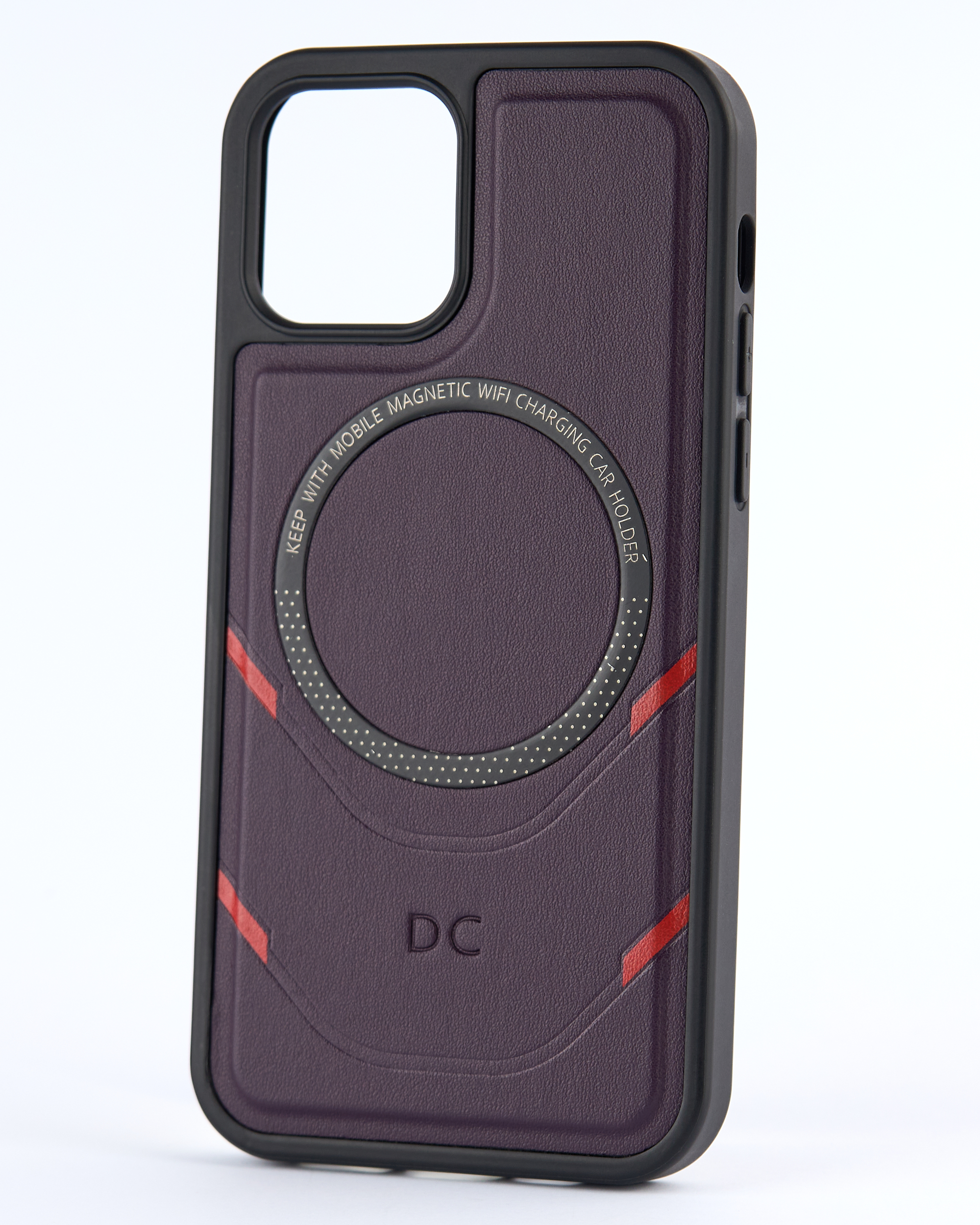 Чехол экокожа DC + PopSocket с поддержкой MagSafe для iPhone 12 Pro Max темно-фиолетовый