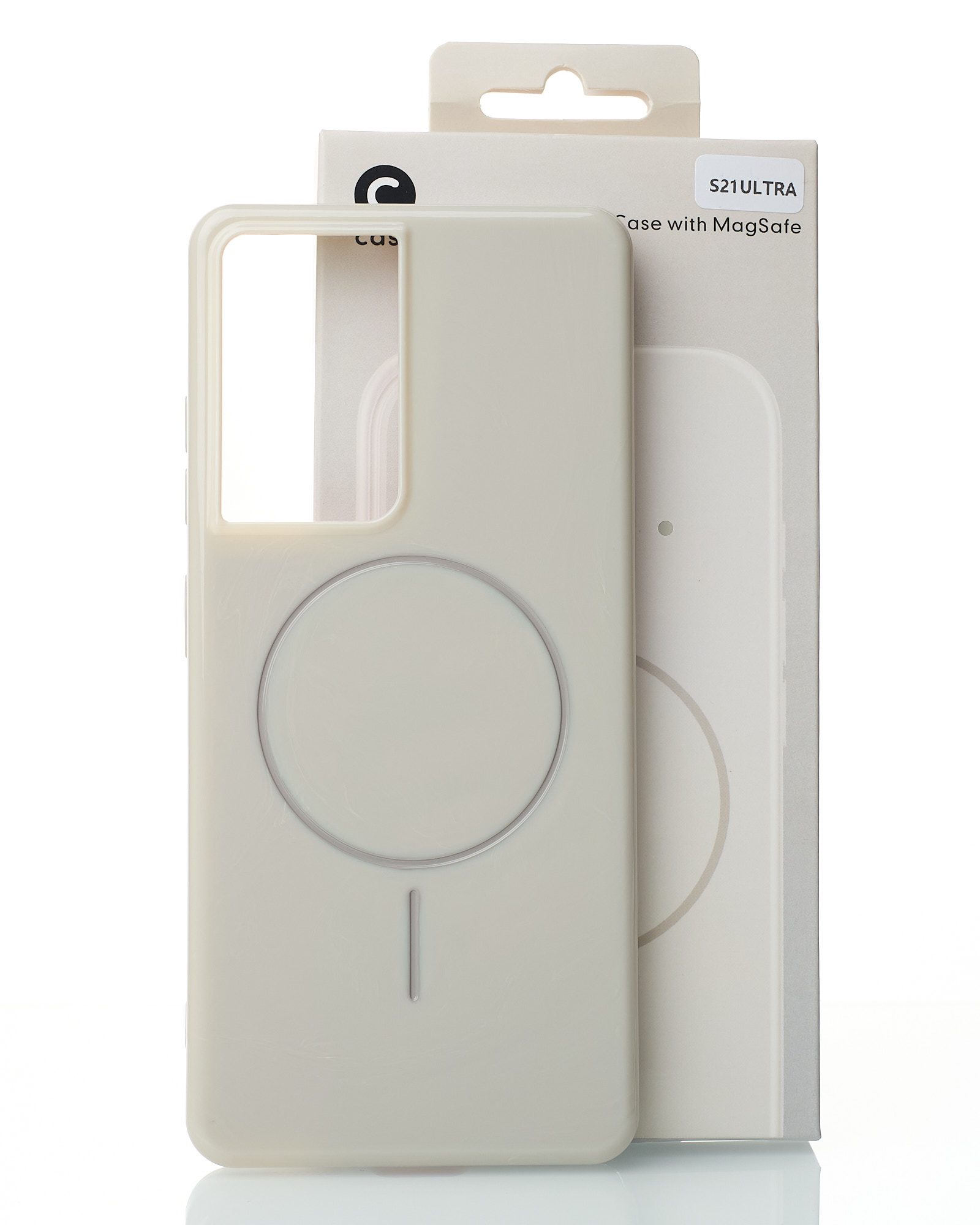 Силиконовый чехол Slim Ring Glamour с поддержкой MagSafe для Samsung S21 Ultra natural titanium