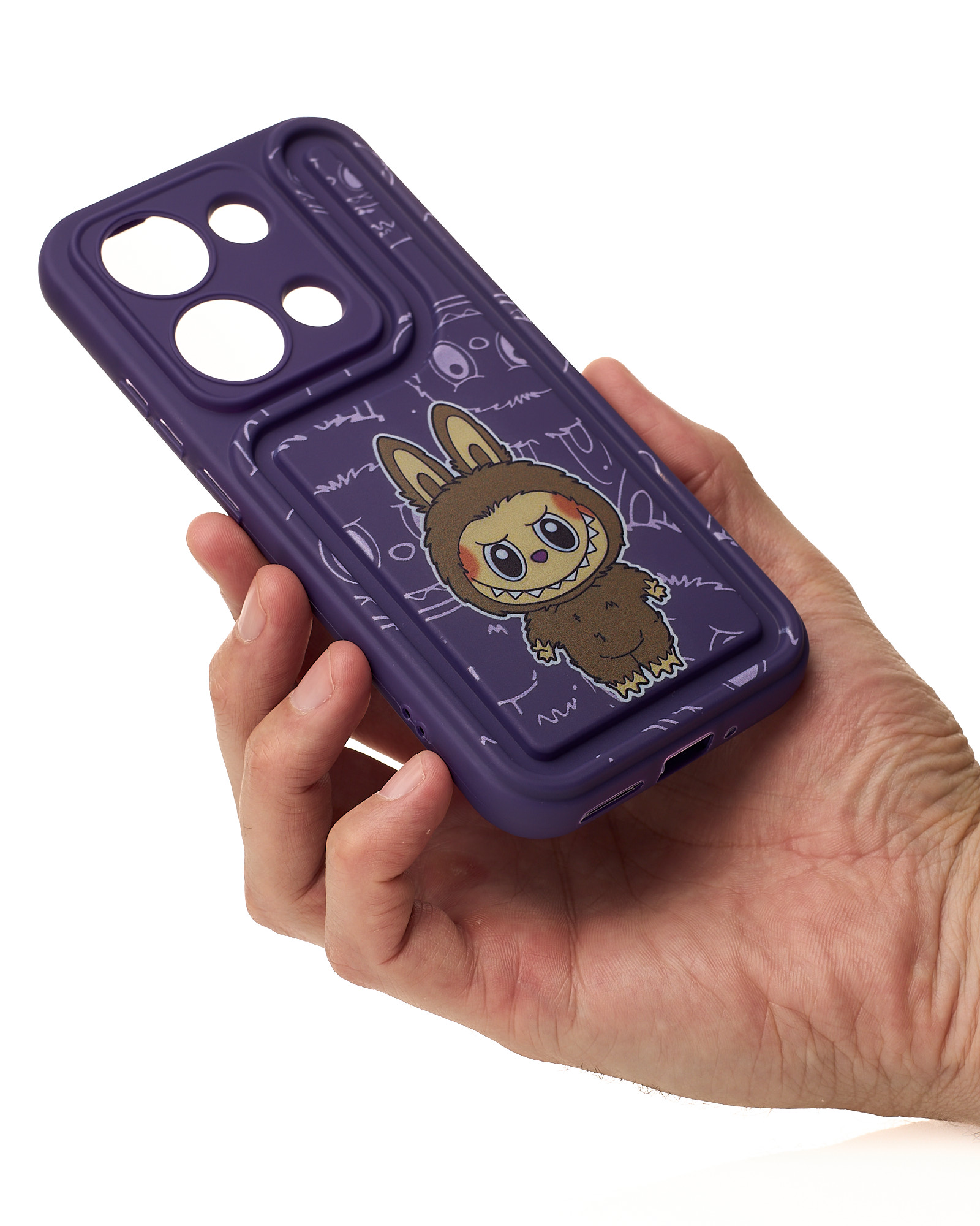 Чехол Labubu для iPhone 15 Pro фиолетовый