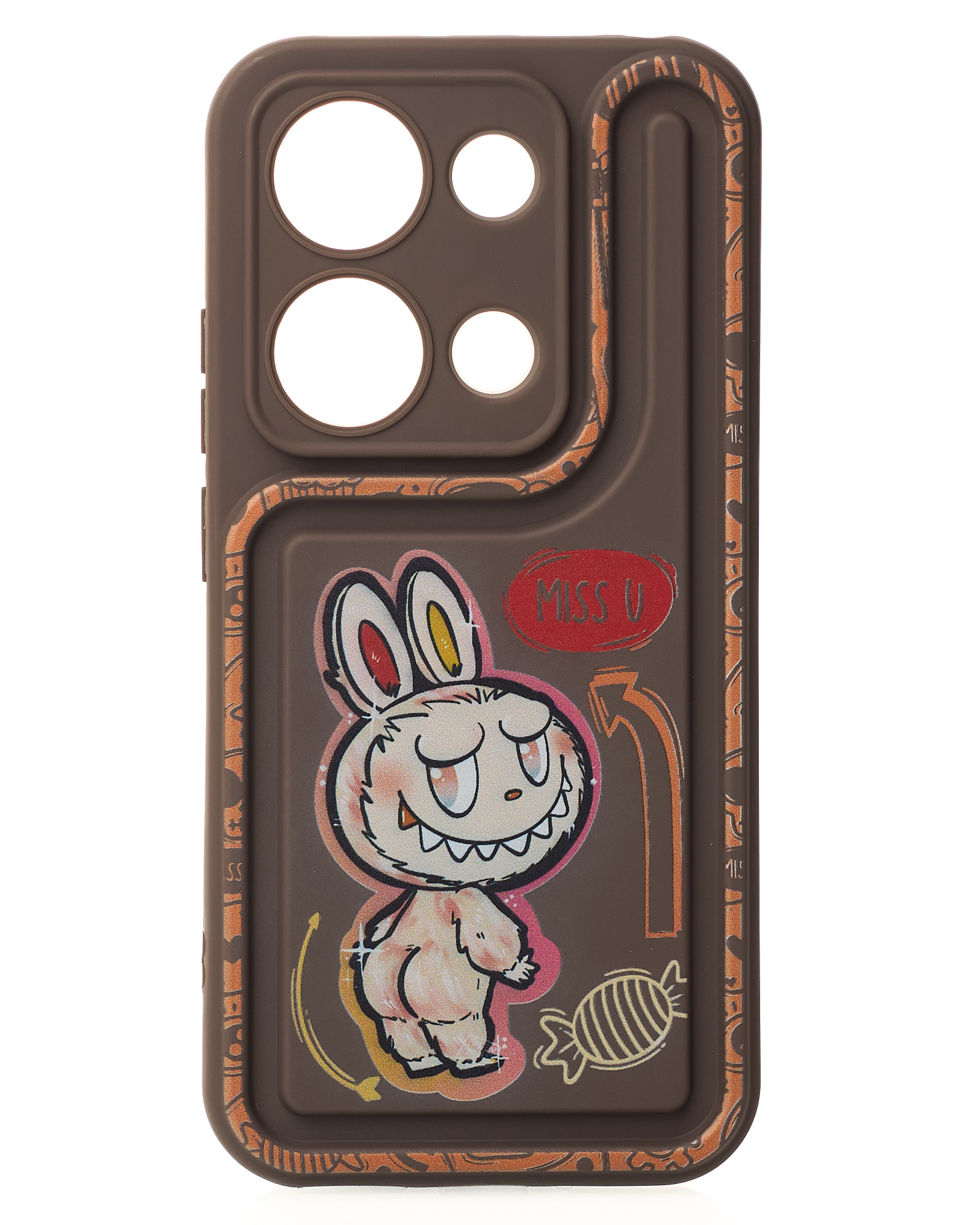 Чехол Labubu для Xiaomi Redmi 13C / Poco C65 коричневый