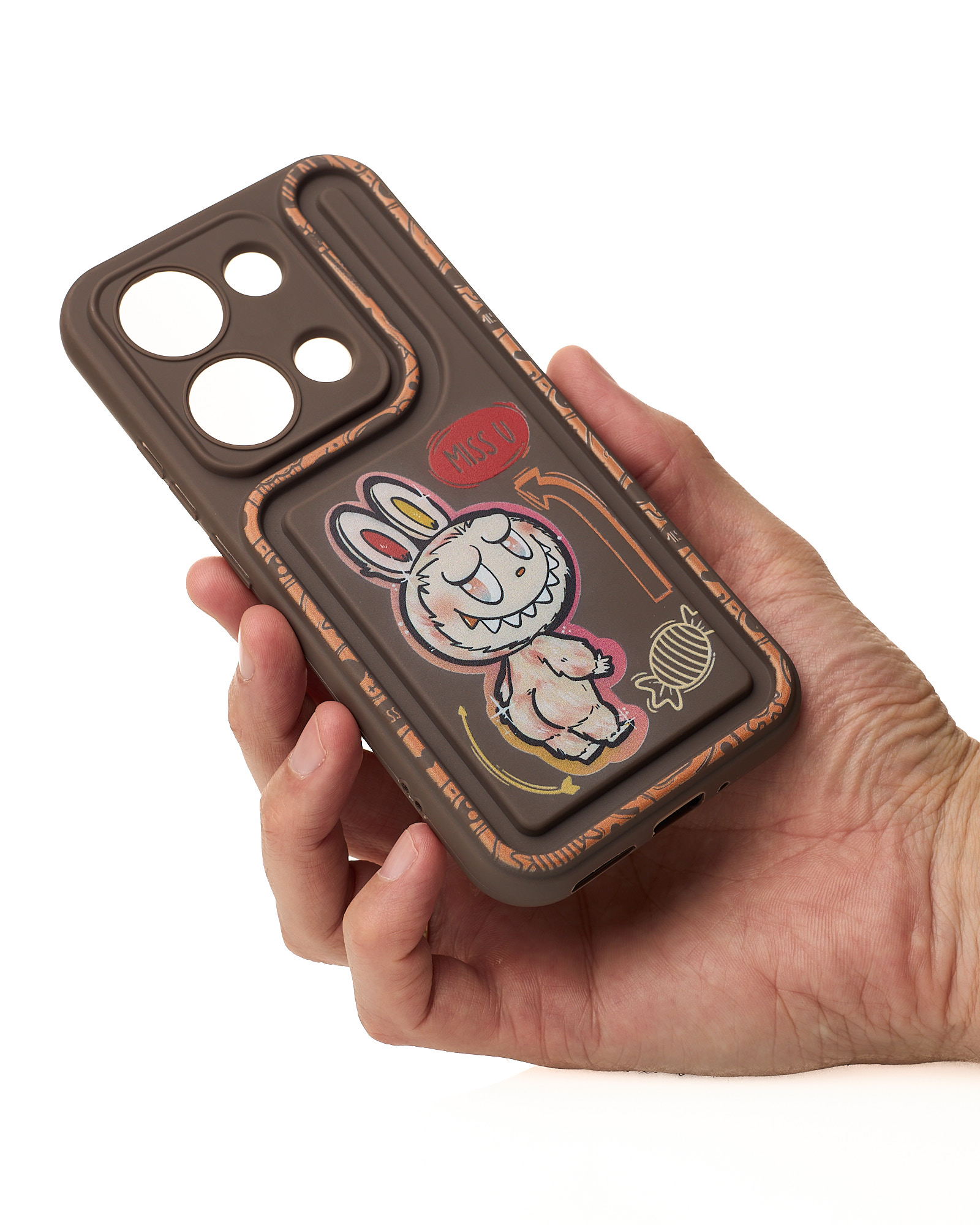 Чехол Labubu для Xiaomi Redmi 13C / Poco C65 коричневый