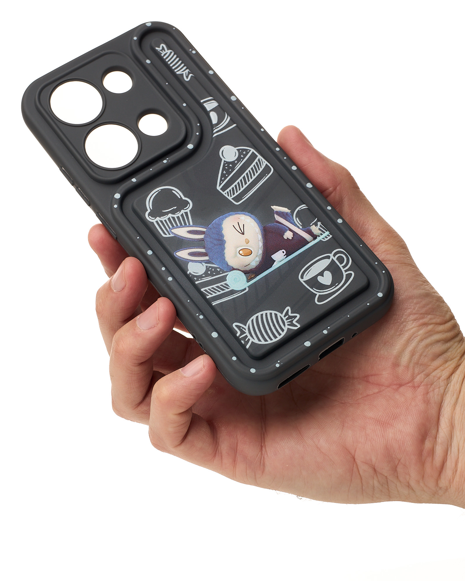 Чехол Labubu для Xiaomi Redmi Note 13 Pro 4G темно-серый