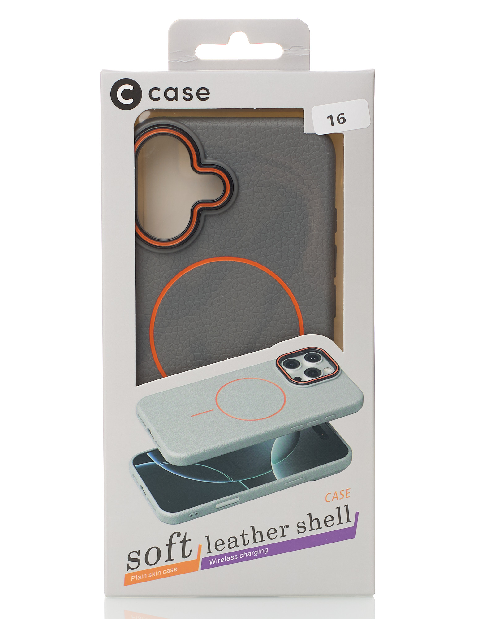 Силиконовый чехол Slim Ring Leather Textured с поддержкой MagSafe для iPhone 16 stone gray