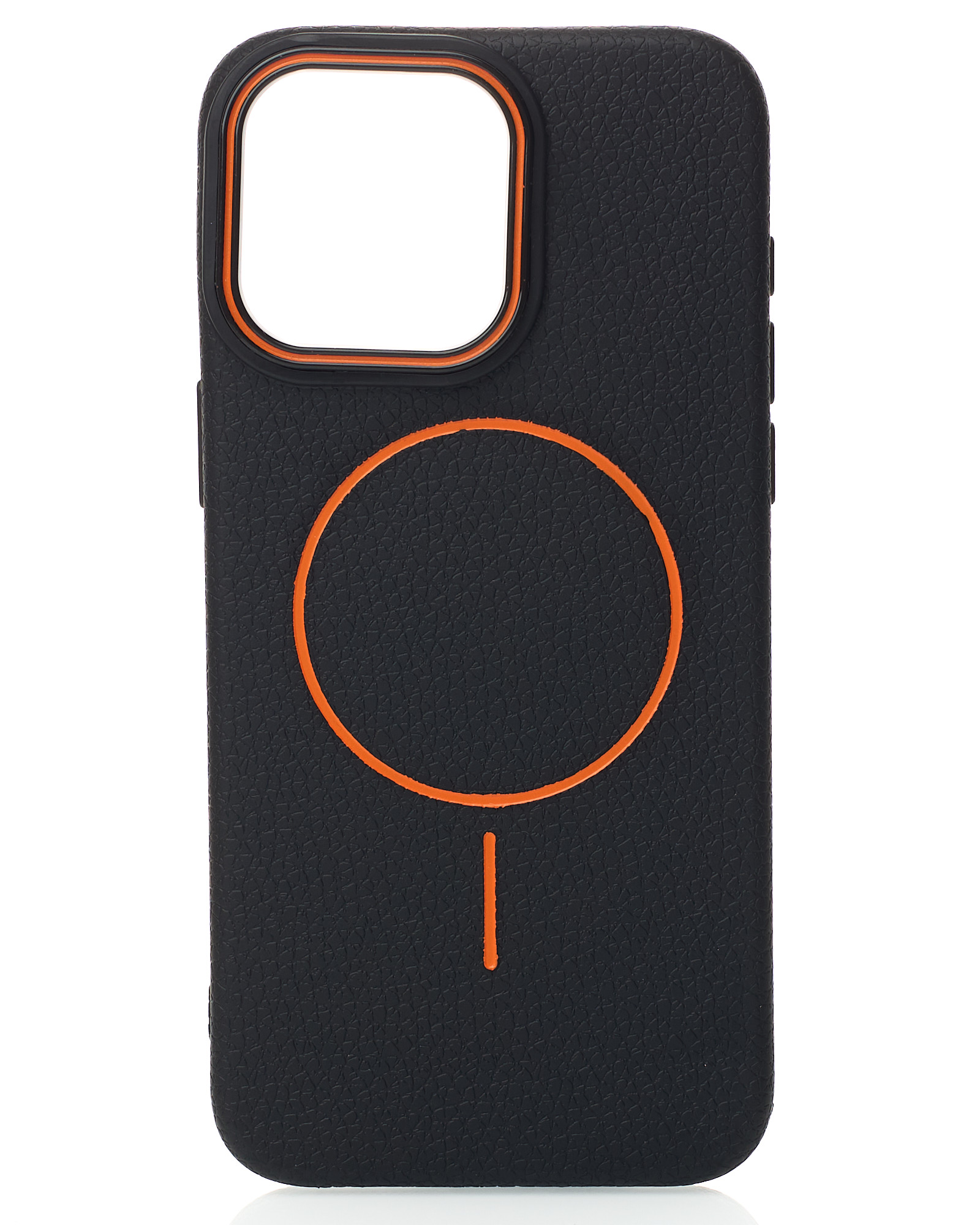 Силиконовый чехол Slim Ring Leather Textured с поддержкой MagSafe для iPhone 15 black