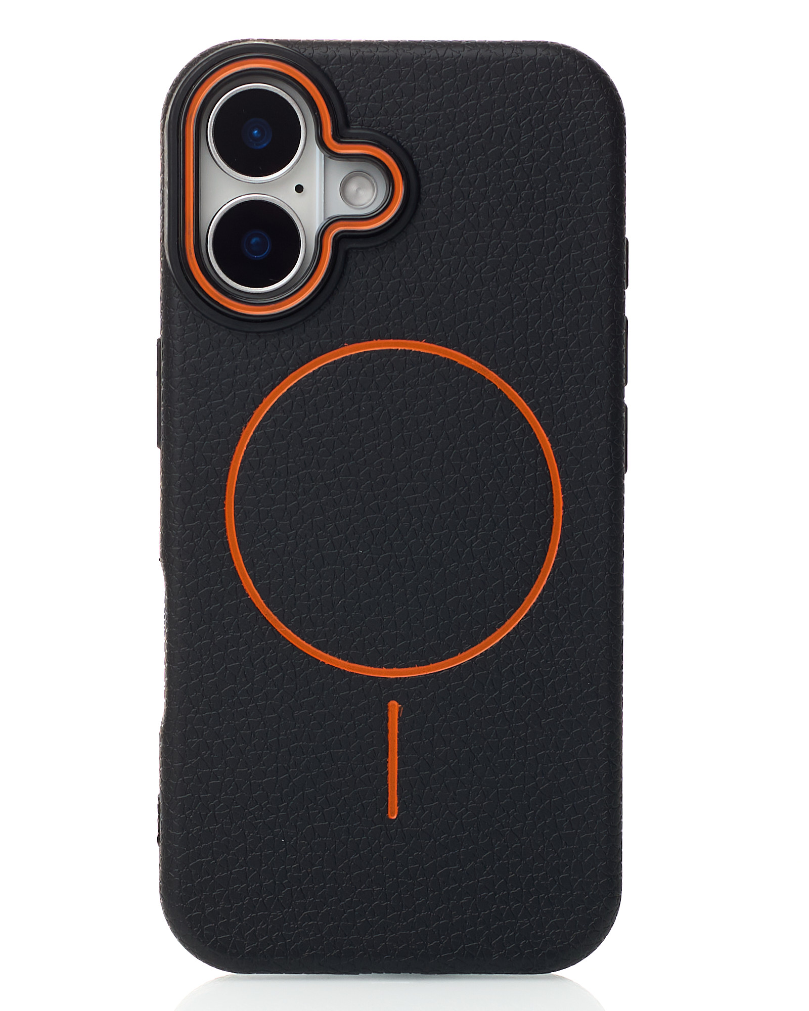 Силиконовый чехол Slim Ring Leather Textured с поддержкой MagSafe для iPhone 16 black