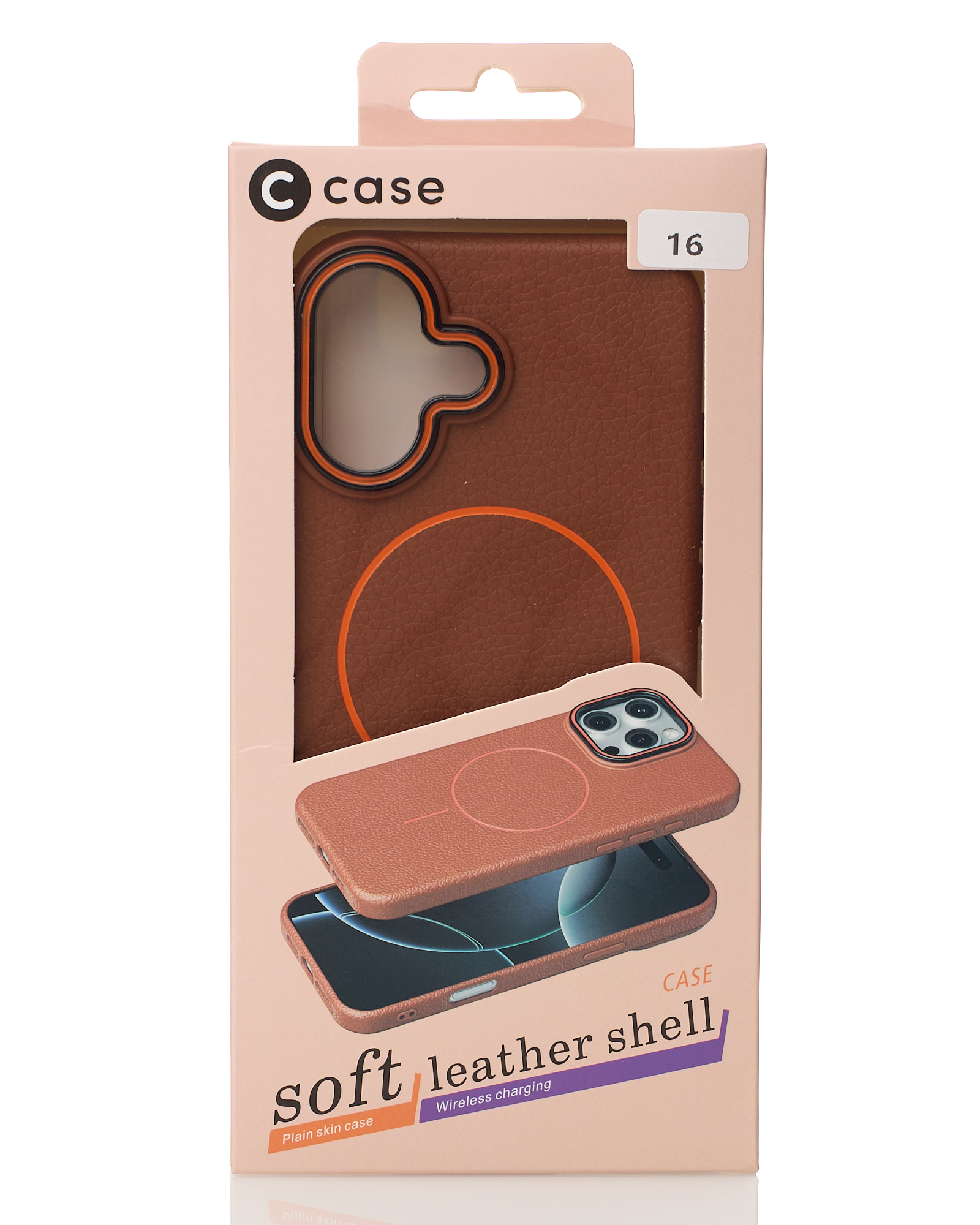 Силиконовый чехол Slim Ring Leather Textured с поддержкой MagSafe для iPhone 16 desert titanium