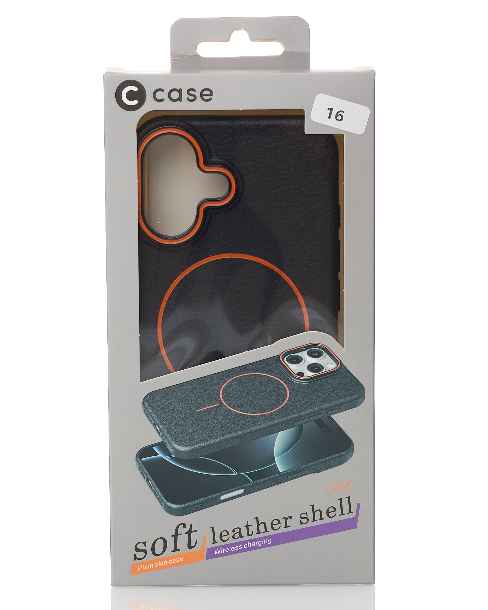 Силиконовый чехол Slim Ring Leather Textured с поддержкой MagSafe для iPhone 16 black