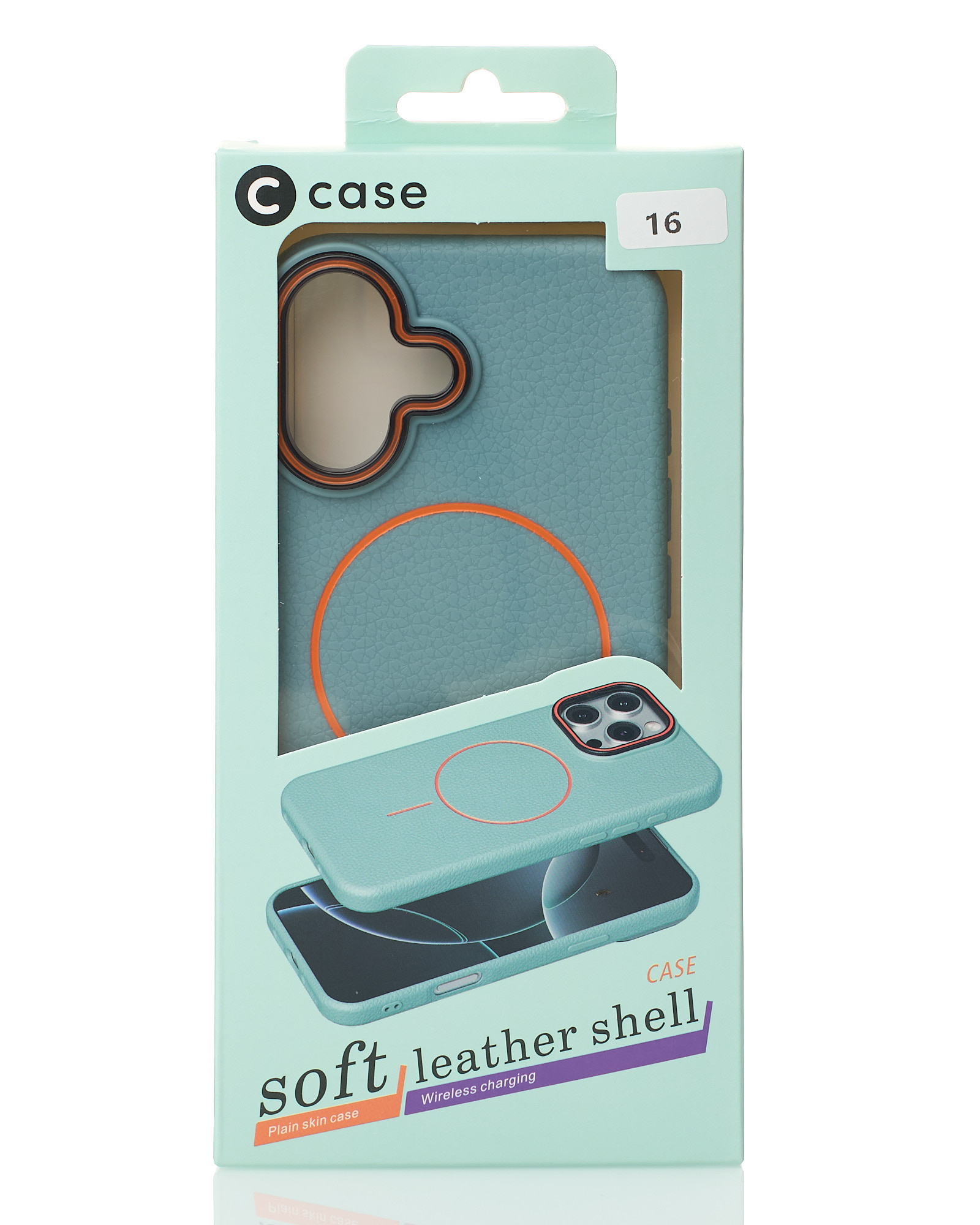 Силиконовый чехол Slim Ring Leather Textured с поддержкой MagSafe для iPhone 16 wave blue