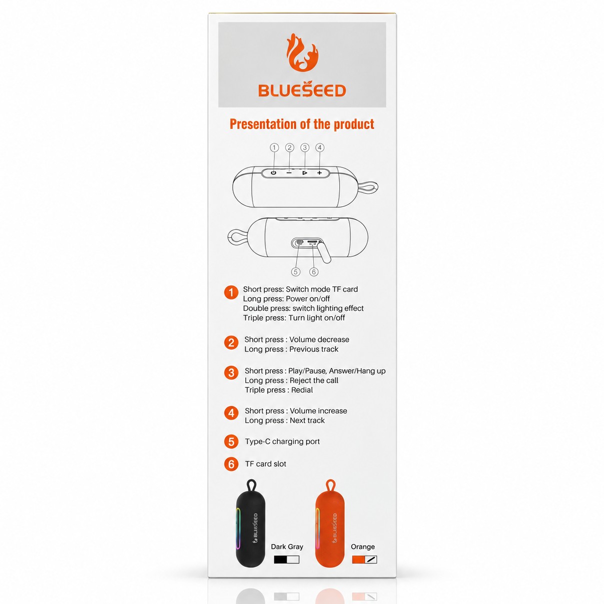 Колонка Bluetooth Blueseed BS-318 orange