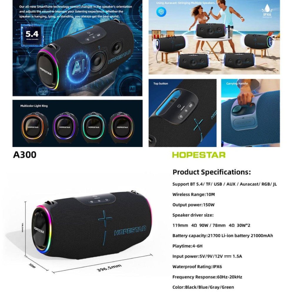 Колонка Bluetooth Hopestar A300 black