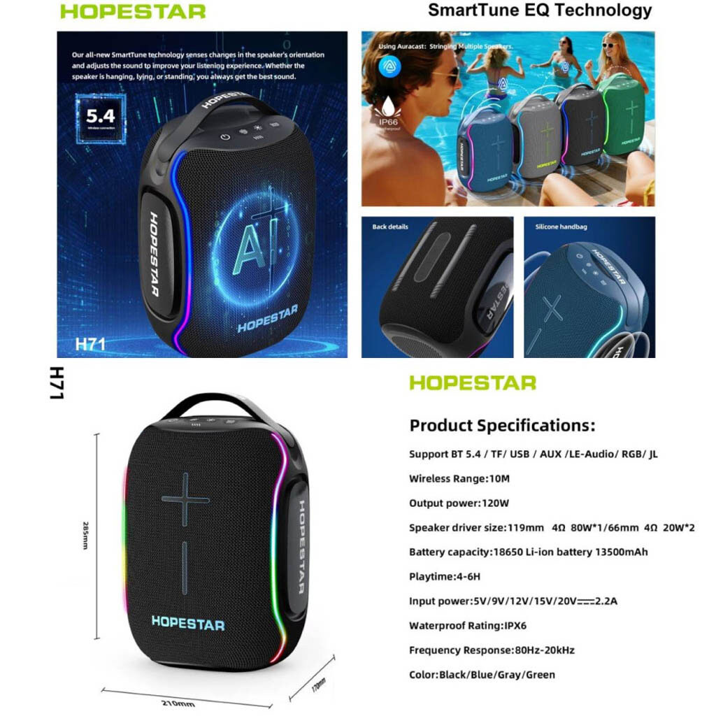 Колонка Bluetooth Hopestar H71 grey