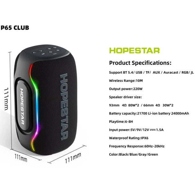 Колонка Bluetooth Hopestar P65 Club blue