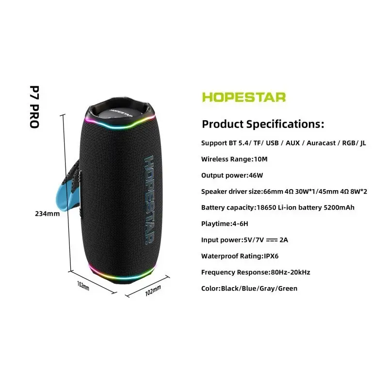 Колонка Bluetooth Hopestar P7 Pro black