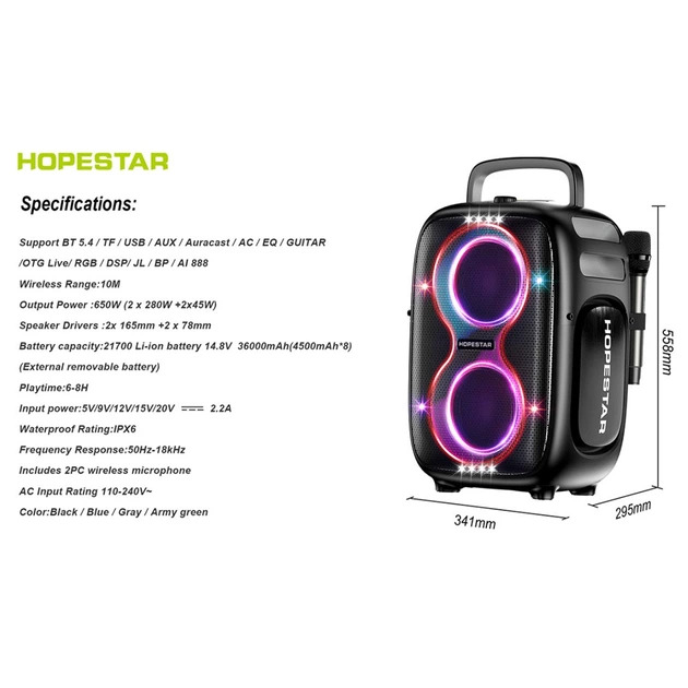 Колонка Bluetooth Hopestar PARTY ONE CLUB blue