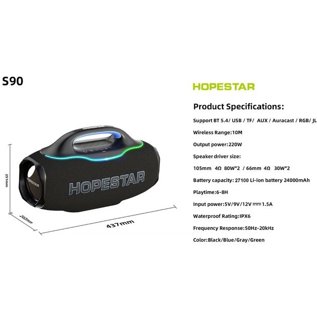 Колонка Bluetooth Hopestar S90 gray