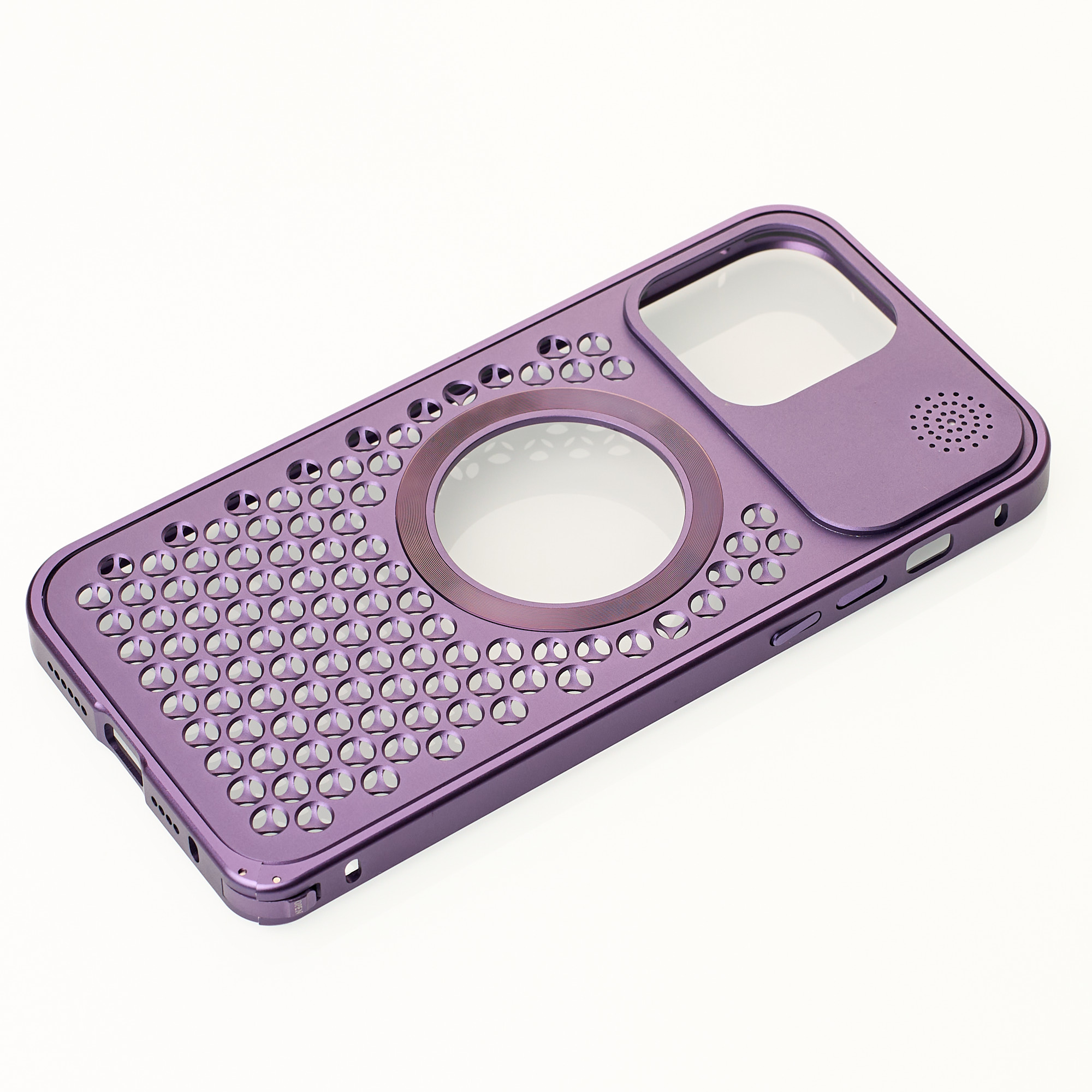 Металлический чехол AROMA PERFORATED METAL с поддержкой MagSafe для iPhone 14 Pro фиолетовый