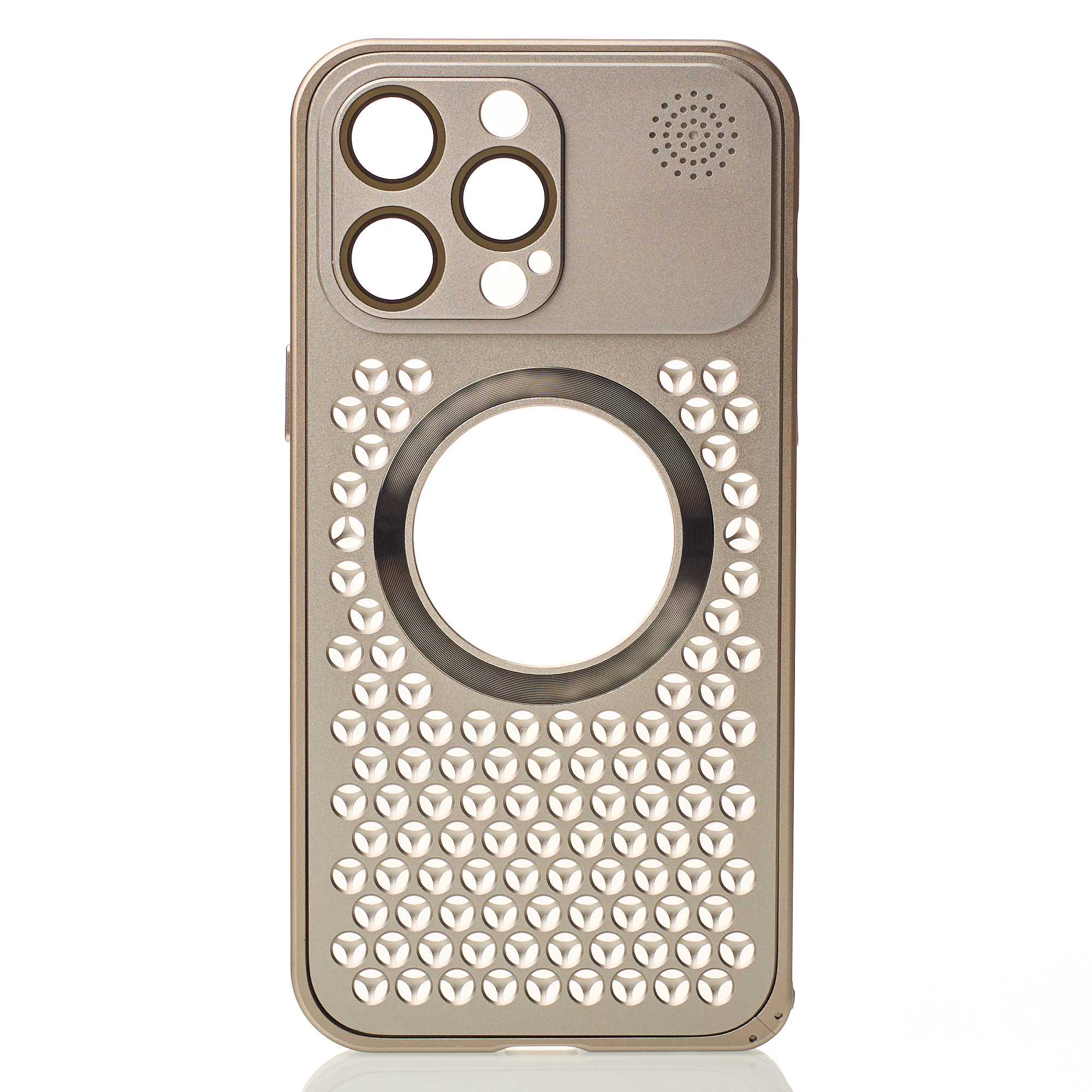 Металлический чехол AROMA PERFORATED METAL с поддержкой MagSafe для iPhone 14 Pro Max золотой