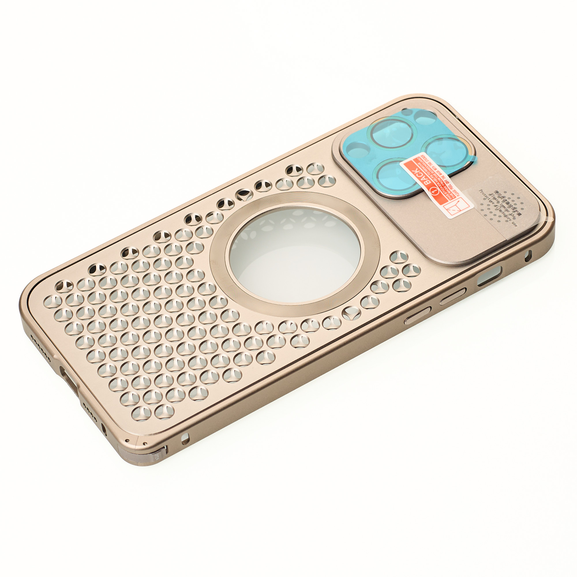 Металлический чехол AROMA PERFORATED METAL с поддержкой MagSafe для iPhone 14 Pro Max золотой