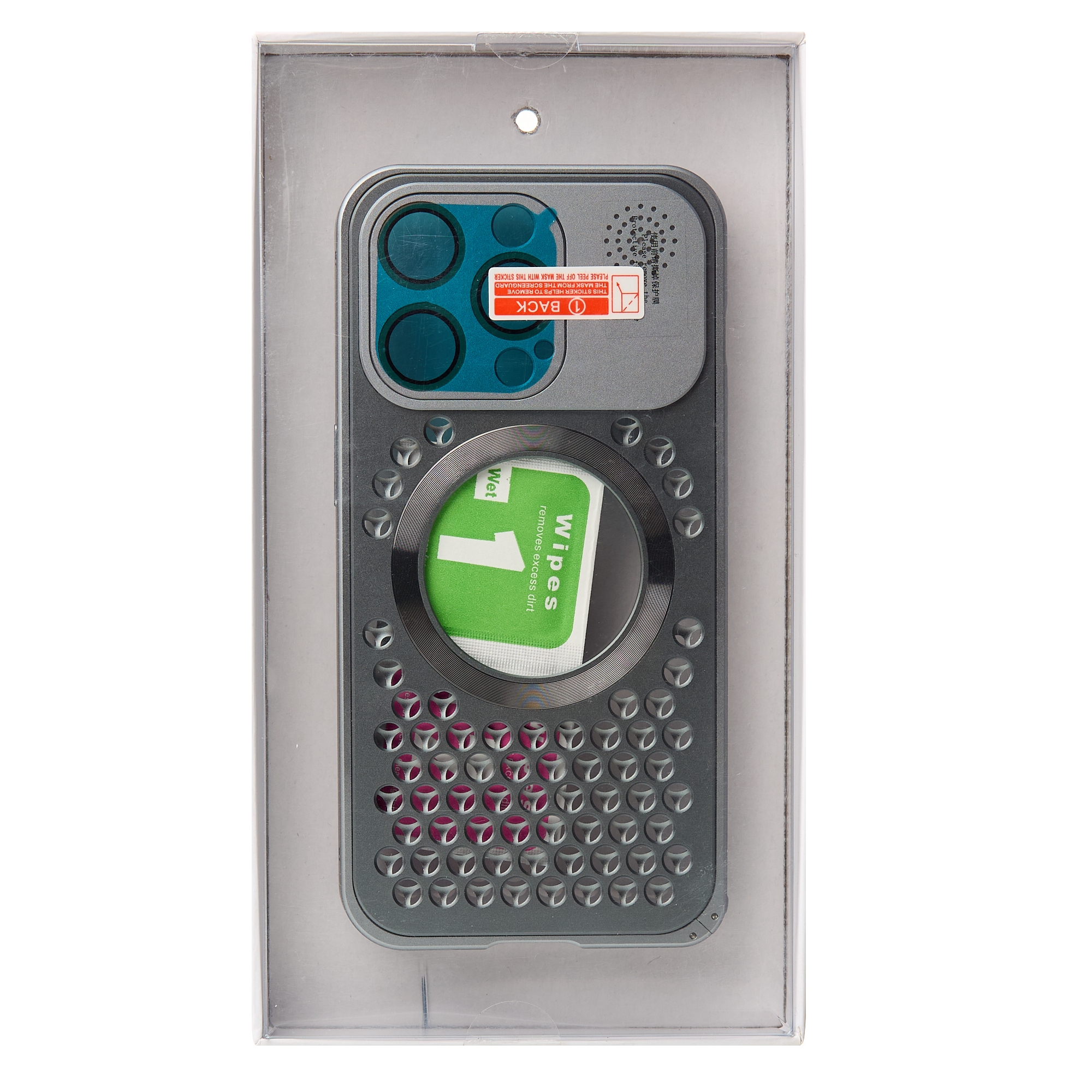 Металлический чехол AROMA PERFORATED METAL с поддержкой MagSafe для iPhone 14 Pro серый