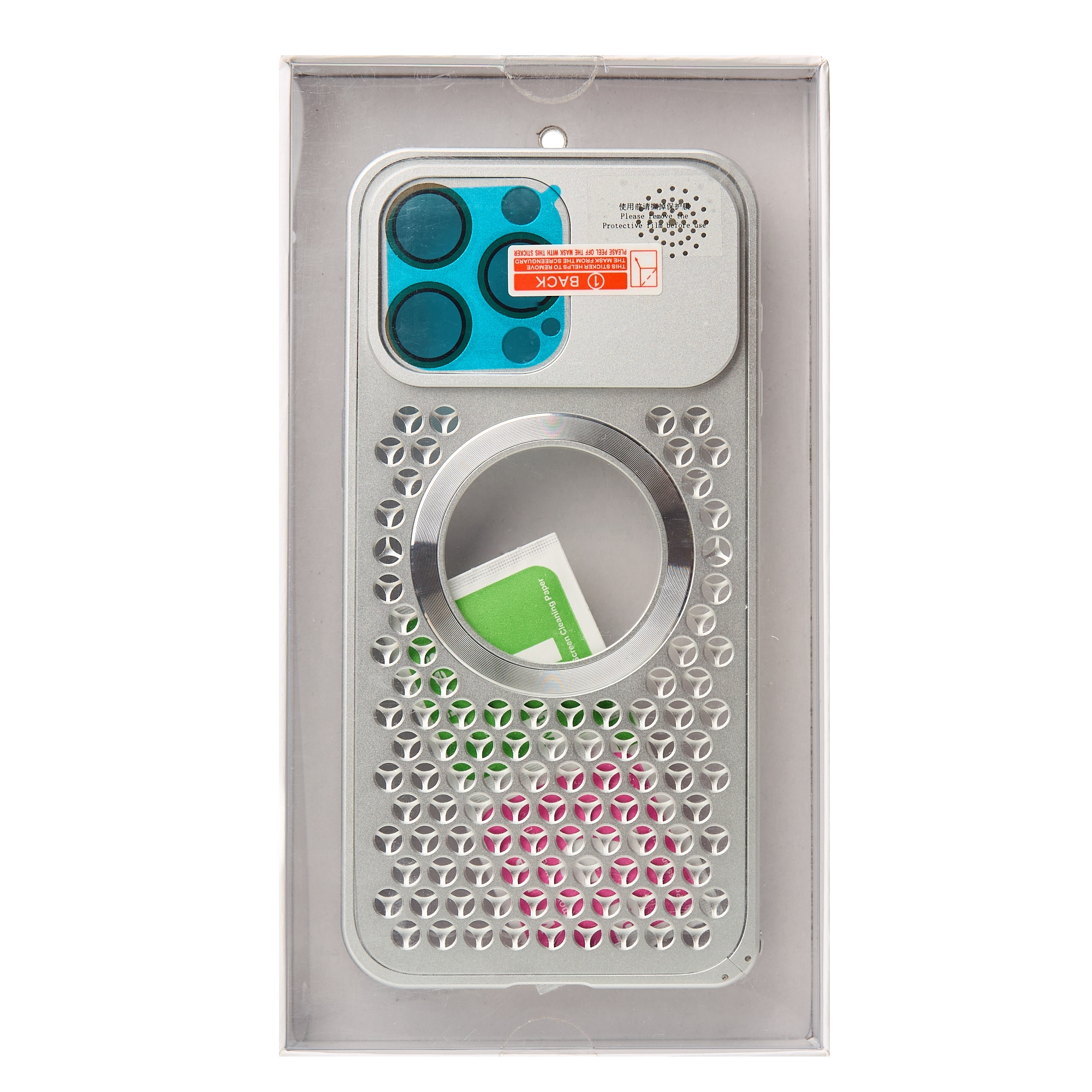 Металлический чехол AROMA PERFORATED METAL с поддержкой MagSafe для iPhone 15 Pro Max серебряный